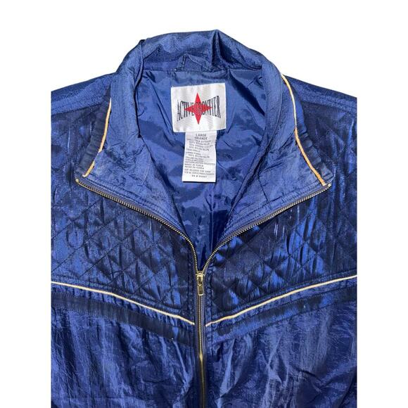 Vintage Active Frontier Metallic Windbreaker Jacket Large Blue Quilted 80s Retro - Picture 5 of 6
